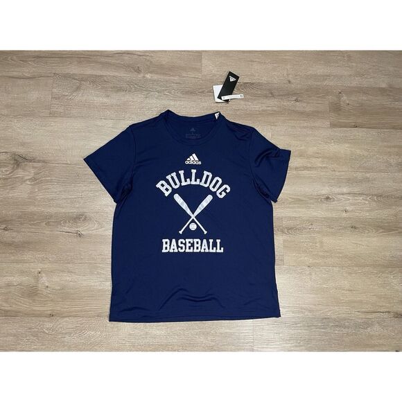 NWT‎ Adidas T Shirt Women's Sz M Navy Blue Bulldogs Baseball Pregame Short - Picture 1 of 10